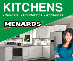 Menards Kitchens banner Cabinets, Countertops, Appliances